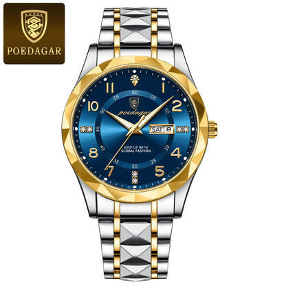POEDAGAR Luxury Men Quartz Watch Waterproof Luminous Wristwatch Stainless Steel Men's Watches