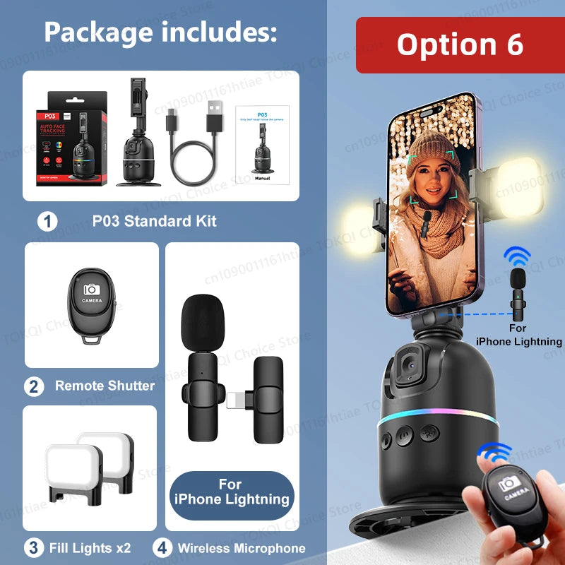 Auto Face Tracking Gimbal AI Smart 360° Rotation Desktop Phone Holder