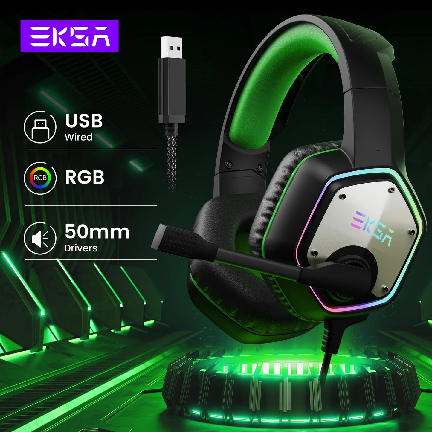 EKSA E1000 Gaming Headphones For PC/PS4/PS5 EKSA E1000 7.1 RGB Gaming Headset Gamer Noise Cancelling Mic