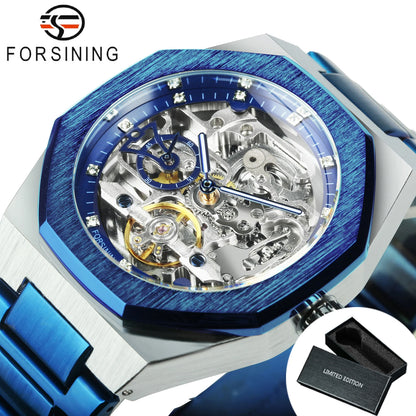 Forsining Casual  Mechanical Watch for Men Luminous Hands Stainless Steel Strap Men's Watches