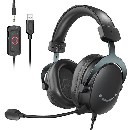 FIFINE USB Gaming Headset with 7.1 Surround Sound/3.5mm Jack Headphone for PC PS4/5 Xbox Ampligame H9W