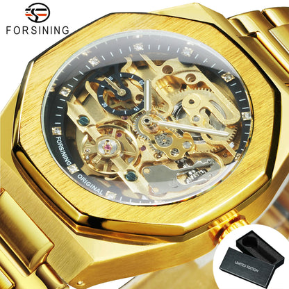 Forsining Casual  Mechanical Watch for Men Luminous Hands Stainless Steel Strap Men's Watches