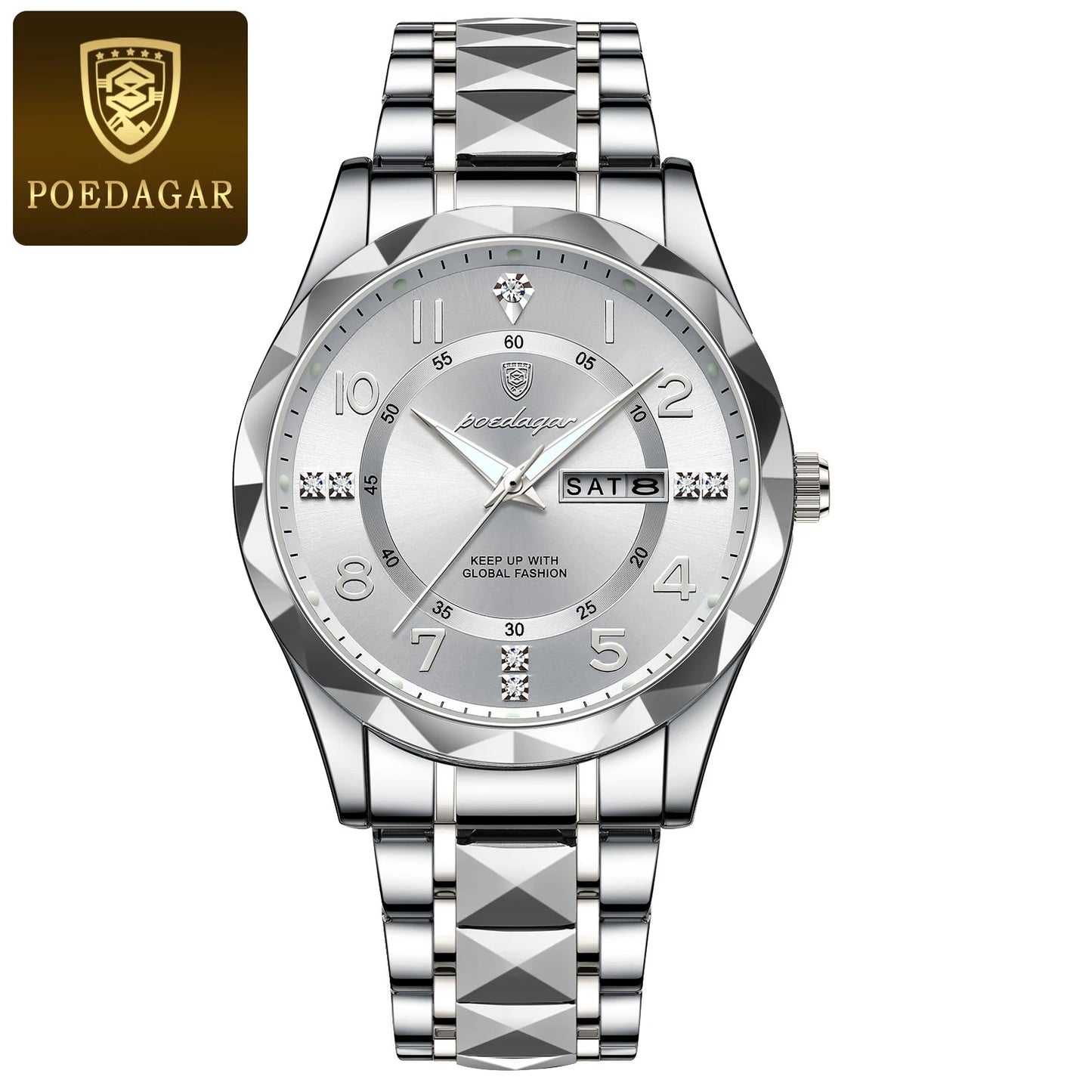 POEDAGAR Luxury Men Quartz Watch Waterproof Luminous Wristwatch Stainless Steel Men's Watches