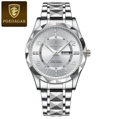 POEDAGAR Luxury Men Quartz Watch Waterproof Luminous Wristwatch Stainless Steel Men's Watches