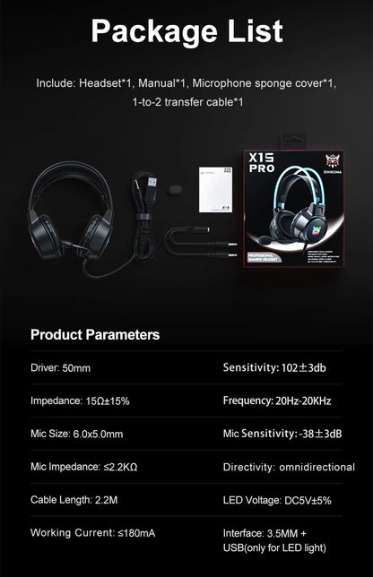 ONIKUMA X15 Pro Over-Ear Headphones Gaming Headset Wired Cancelling Earphones