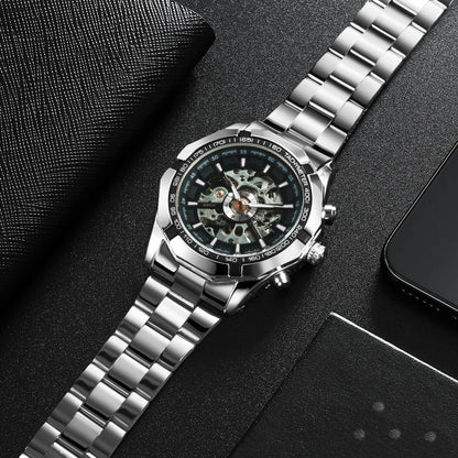 WINNER Classic Skeleton Watch for Men Stainless Steel Strap