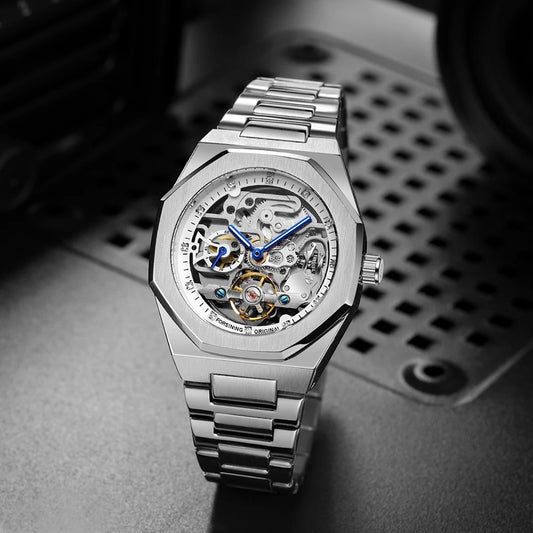 Forsining Casual  Mechanical Watch for Men Luminous Hands Stainless Steel Strap Men's Watches