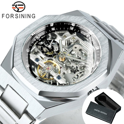 Forsining Casual  Mechanical Watch for Men Luminous Hands Stainless Steel Strap Men's Watches