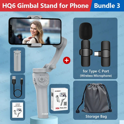 3-Axis Smartphone Gimbal Stabilizer with Anti-Shake, Built-in Fill Light, Ideal for iPhone Android Vlogging and Tiktok