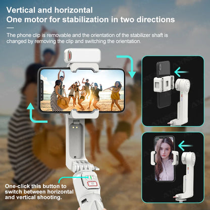 AXNEN A10 Handheld Gimbal Smartphone Stabilizer with Fill Light Extension for iPhone Samsung