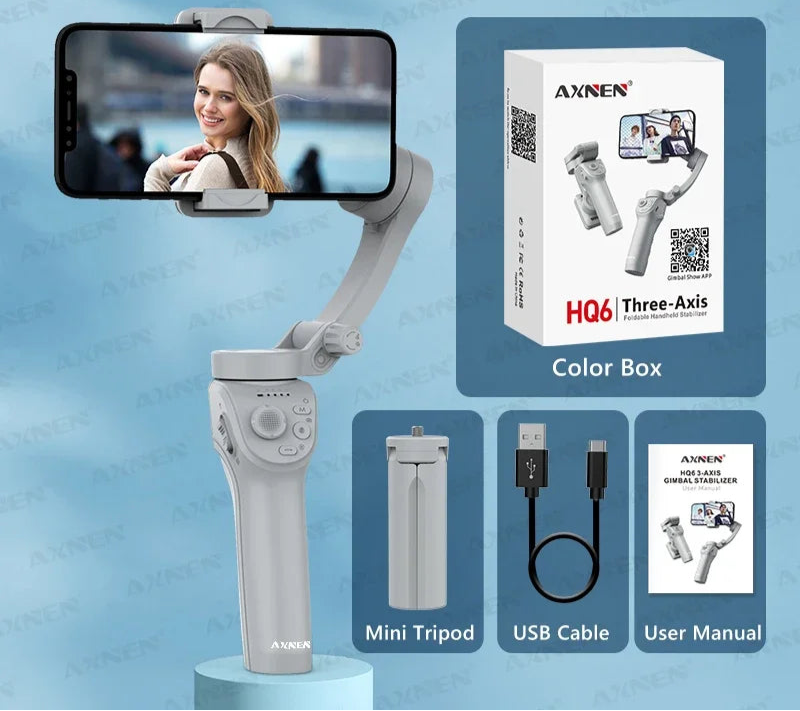 3-Axis Smartphone Gimbal Stabilizer with Anti-Shake, Built-in Fill Light, Ideal for iPhone Android Vlogging and Tiktok