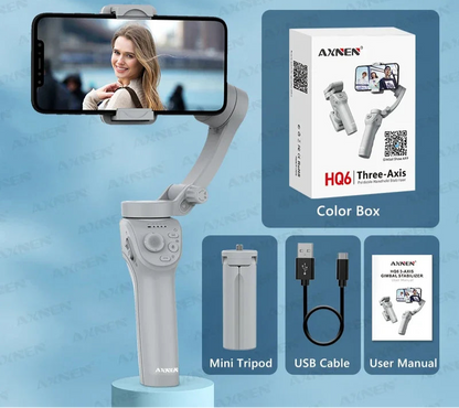 3-Axis Smartphone Gimbal Stabilizer with Anti-Shake, Built-in Fill Light, Ideal for iPhone Android Vlogging and Tiktok