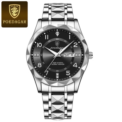 POEDAGAR Luxury Men Quartz Watch Waterproof Luminous Wristwatch Stainless Steel Men's Watches