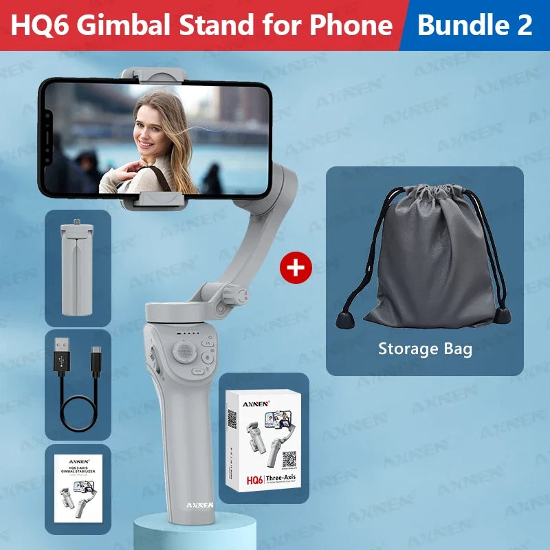 3-Axis Smartphone Gimbal Stabilizer with Anti-Shake, Built-in Fill Light, Ideal for iPhone Android Vlogging and Tiktok