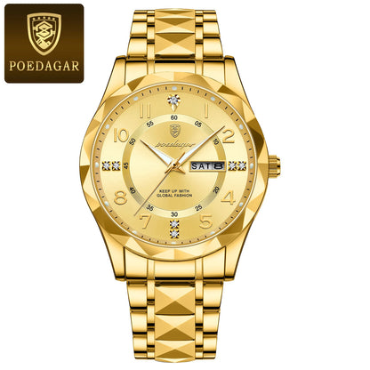 POEDAGAR Luxury Men Quartz Watch Waterproof Luminous Wristwatch Stainless Steel Men's Watches