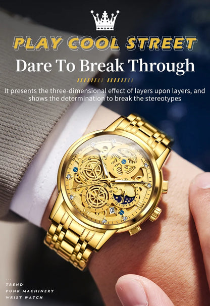 OLEVS Men's Watches Brand Luxury Original Waterproof Quartz Gold Style
