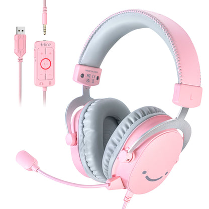 FIFINE USB Gaming Headset with 7.1 Surround Sound/3.5mm Jack Headphone for PC PS4/5 Xbox Ampligame H9W
