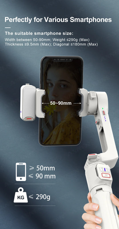 AXNEN A10 Handheld Gimbal Smartphone Stabilizer with Fill Light Extension for iPhone Samsung