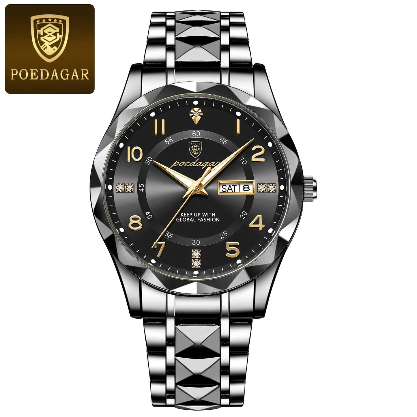 POEDAGAR Luxury Men Quartz Watch Waterproof Luminous Wristwatch Stainless Steel Men's Watches