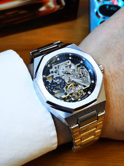 Forsining Casual  Mechanical Watch for Men Luminous Hands Stainless Steel Strap Men's Watches