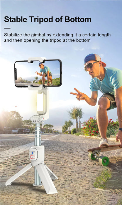 AXNEN A10 Handheld Gimbal Smartphone Stabilizer with Fill Light Extension for iPhone Samsung