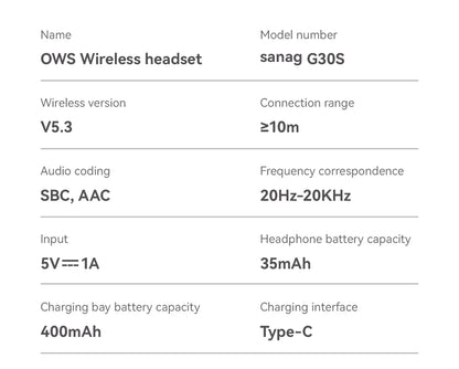 Sanag G30S Earphone Bluetooth 5.3 Wireless Bluetooth Headset OWS Air Conduction Earphones