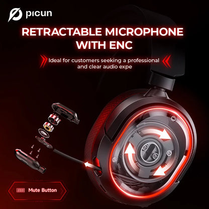Picun G2 2.4G Wireless Gaming Headset Bluetooth Headphones ENC Mic For PC PS4 PS5 Phone Switch