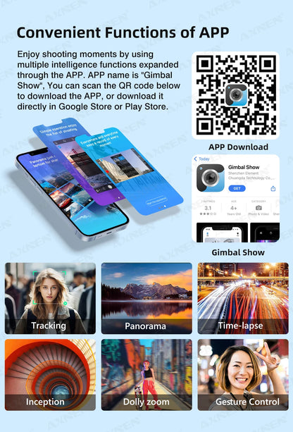 3 Axis Handheld Gimbal Stabilizer for Smartphone with Fill Light for iPhone Android