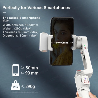 AXNEN A10 Handheld Gimbal Smartphone Stabilizer with Fill Light Extension for iPhone Samsung