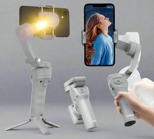 3-Axis Smartphone Gimbal Stabilizer with Anti-Shake, Built-in Fill Light, Ideal for iPhone Android Vlogging and Tiktok