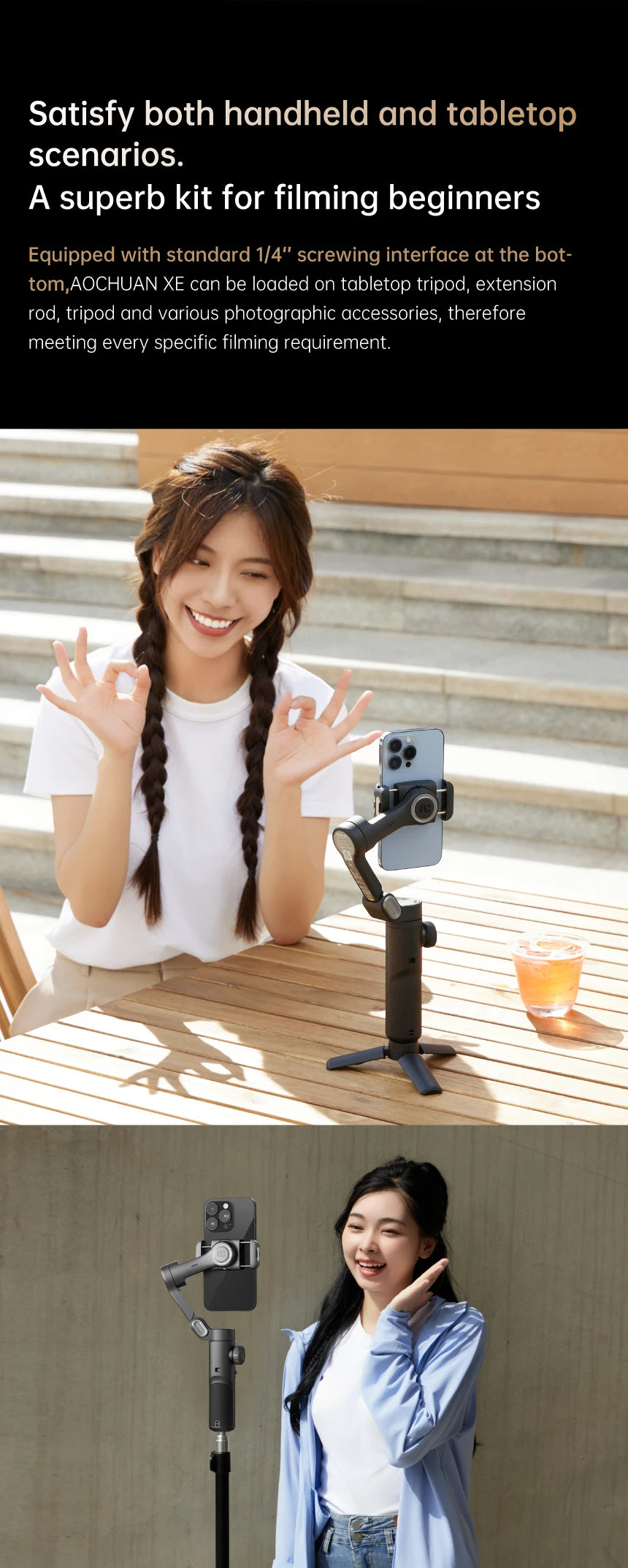 AOCHUAN 3-Axis Handheld Gimbal Stabilizer for Smartphone Face Tracking Tiktok Vlog Smart XE