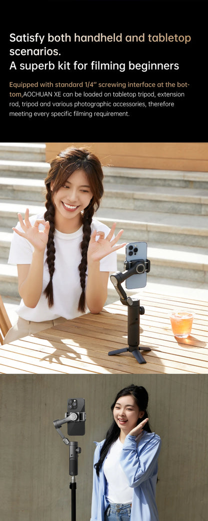 AOCHUAN 3-Axis Handheld Gimbal Stabilizer for Smartphone Face Tracking Tiktok Vlog Smart XE