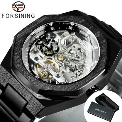 Forsining Casual  Mechanical Watch for Men Luminous Hands Stainless Steel Strap Men's Watches