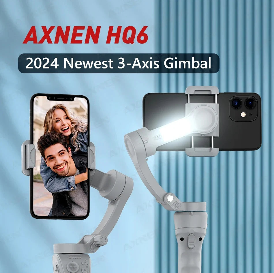 3-Axis Smartphone Gimbal Stabilizer with Anti-Shake, Built-in Fill Light, Ideal for iPhone Android Vlogging and Tiktok