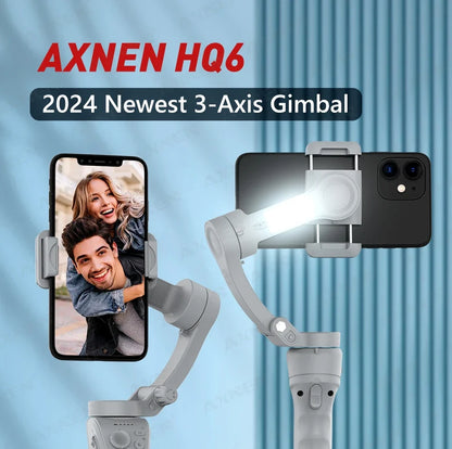 3-Axis Smartphone Gimbal Stabilizer with Anti-Shake, Built-in Fill Light, Ideal for iPhone Android Vlogging and Tiktok