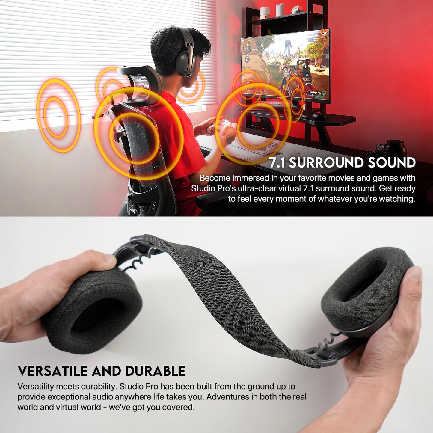 FANTECH WHG03P STUDIO PRO Gaming Headphones Wired& Wireless Bluetooth 7.1 Mic For PS5 XBOX