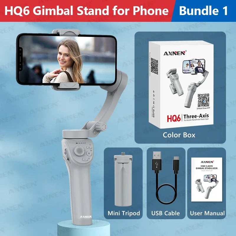 3-Axis Smartphone Gimbal Stabilizer with Anti-Shake, Built-in Fill Light, Ideal for iPhone Android Vlogging and Tiktok