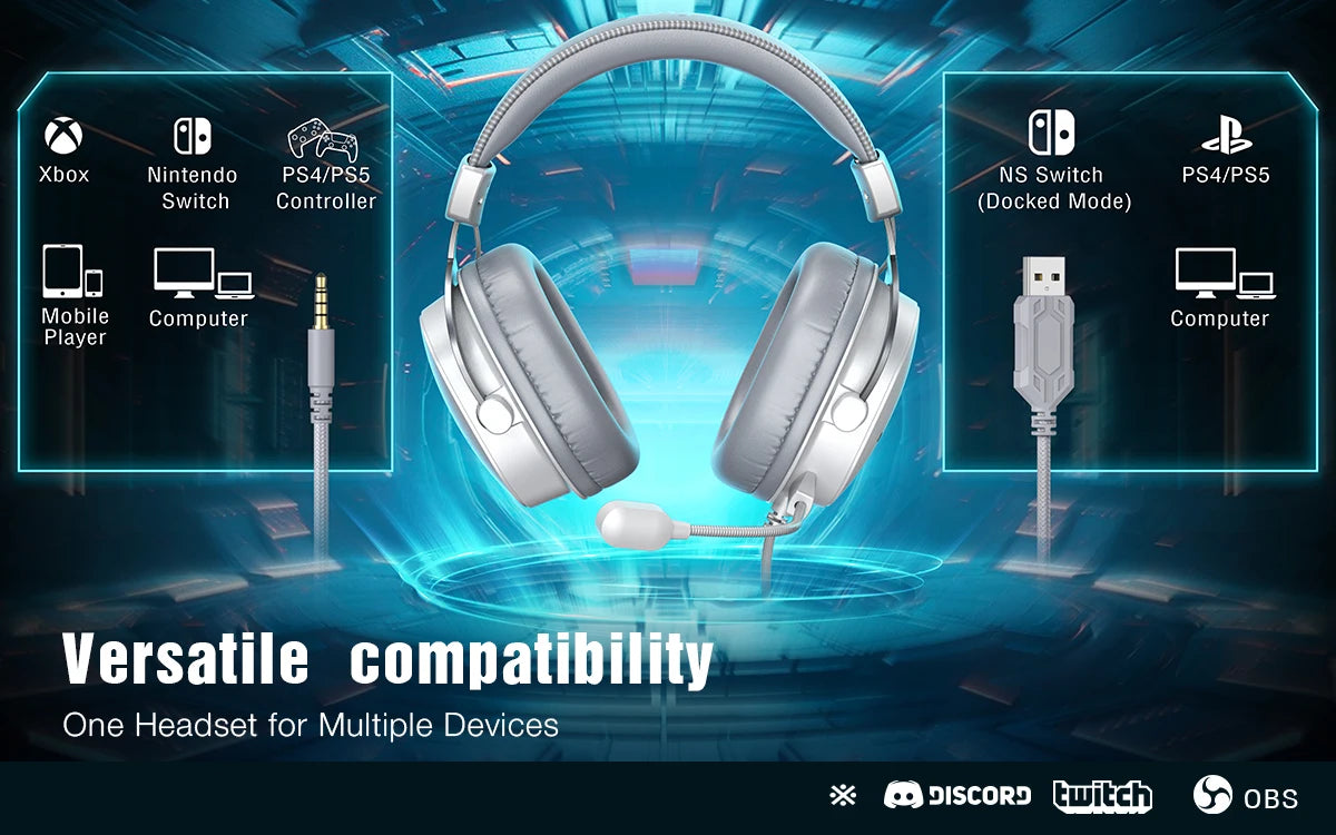 FIFINE USB Gaming Headset with 7.1 Surround Sound/3.5mm Jack Headphone for PC PS4/5 Xbox Ampligame H9W