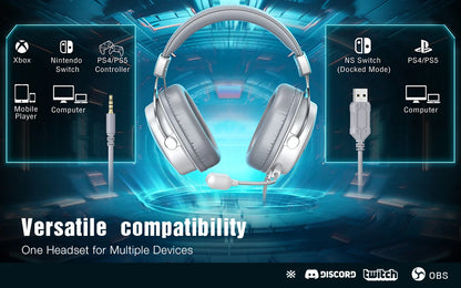 FIFINE USB Gaming Headset with 7.1 Surround Sound/3.5mm Jack Headphone for PC PS4/5 Xbox Ampligame H9W