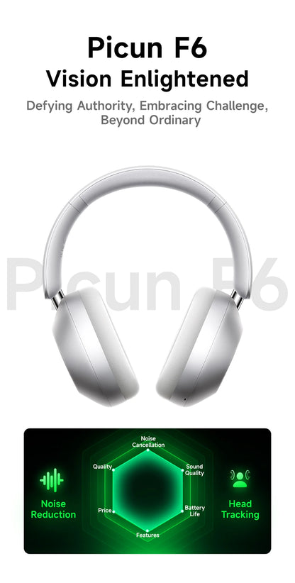 Picun F6 Active Noise Cancelling Wireless Headphones Head Tracking 3D Audio 40mm  APP Control