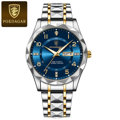 POEDAGAR Luxury Men Quartz Watch Waterproof Luminous Wristwatch Stainless Steel Men's Watches