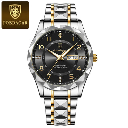 POEDAGAR Luxury Men Quartz Watch Waterproof Luminous Wristwatch Stainless Steel Men's Watches