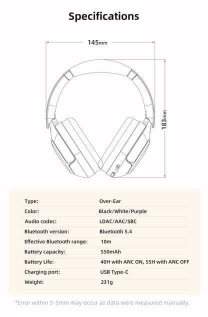 QCY H3 Pro ANC Wireless Headphone 50dB Noise Canceling
