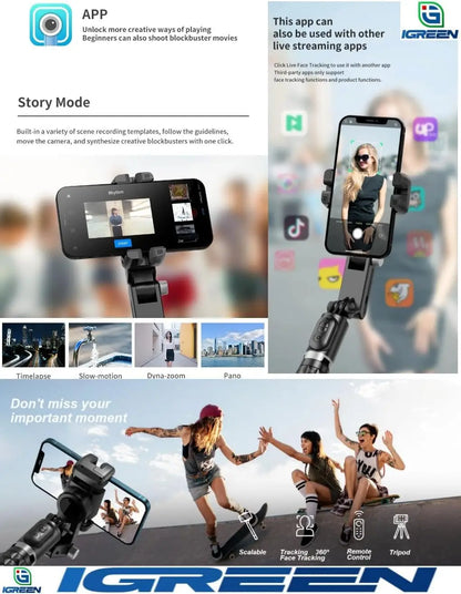 360° Rotation Following Shooting Mode 2-Axis Gimbal Stabilizer For iPhone Tiktok Photography
